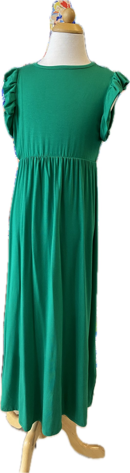 Girls GTOG Kelly Green Solid Ruffle Maxi Dress