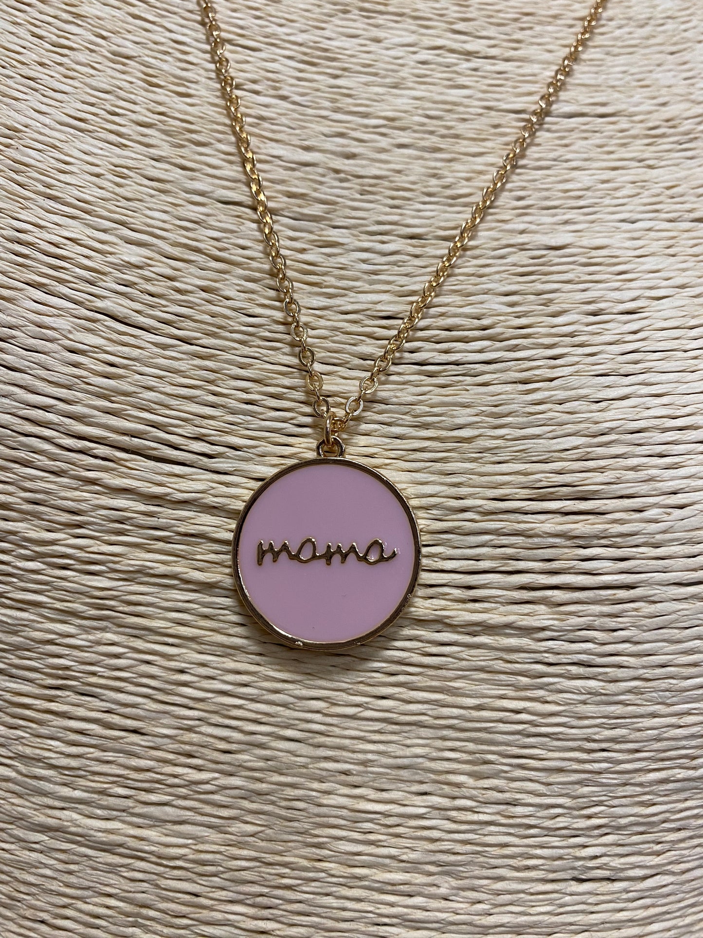 'Mama' Goldtone Pink Pendant Necklace