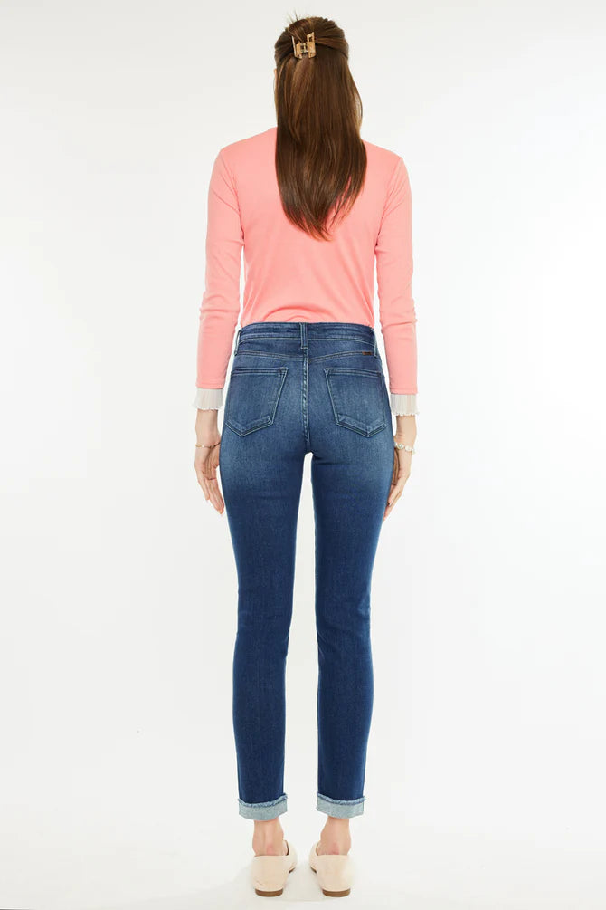 Kancan Womens Dark Janice Essentials High Rise Cigarette Leg Jeans