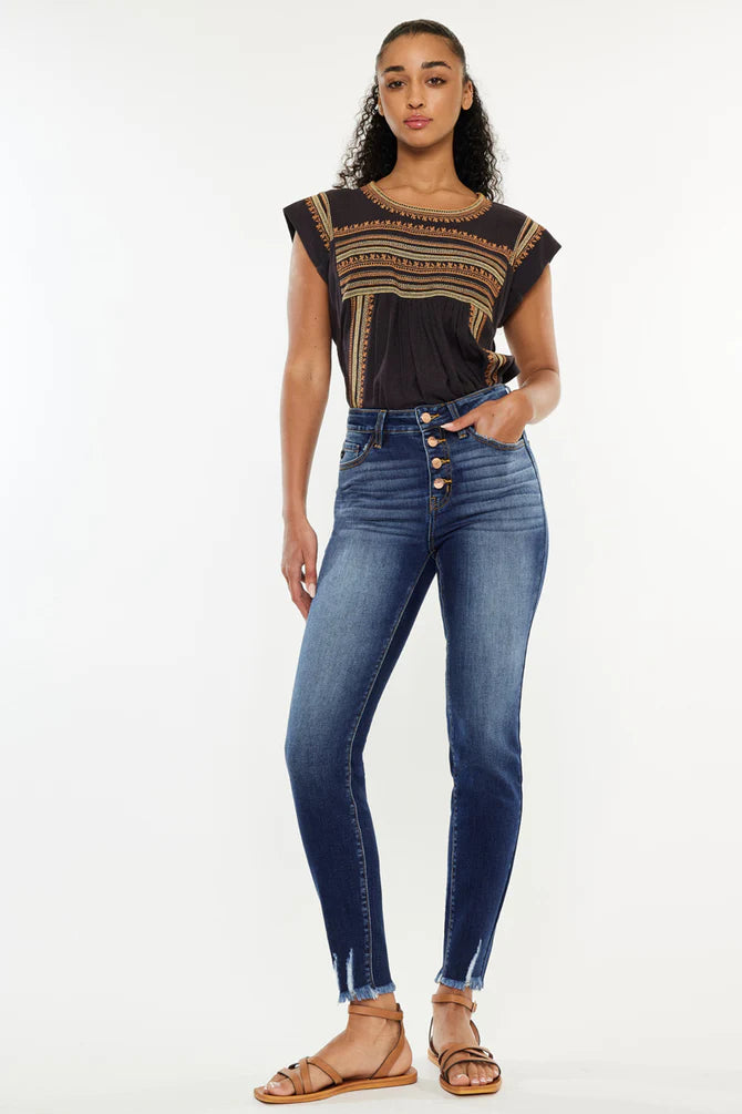 Kancan Womens Dark Jenny High Rise Ankle Skinny Jeans