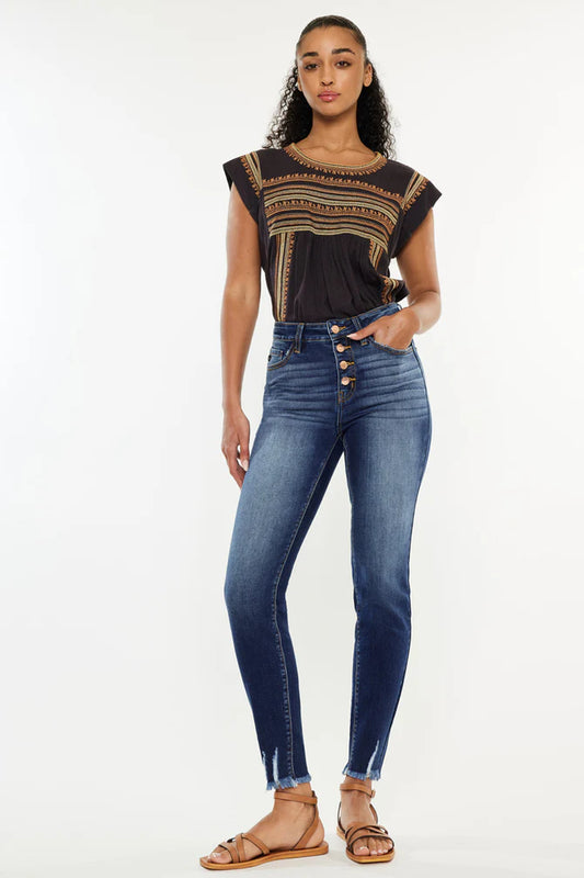 Kancan Womens Dark Jenny High Rise Ankle Skinny Jeans