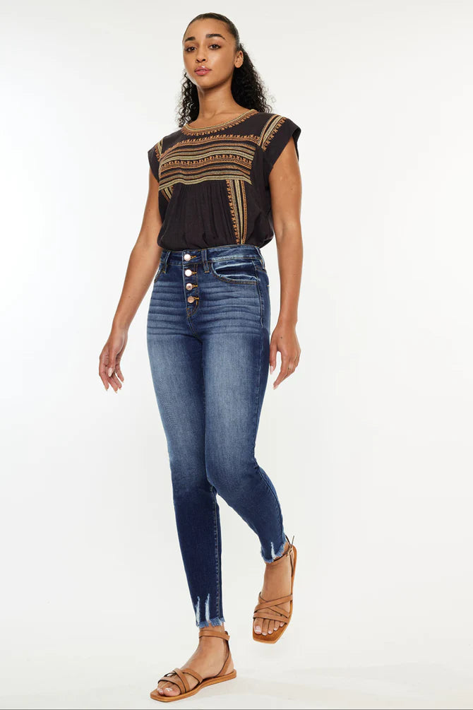 Kancan Womens Dark Jenny High Rise Ankle Skinny Jeans