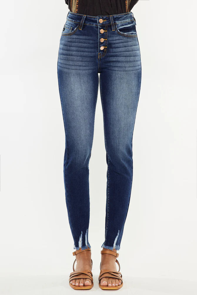 Kancan Womens Dark Jenny High Rise Ankle Skinny Jeans