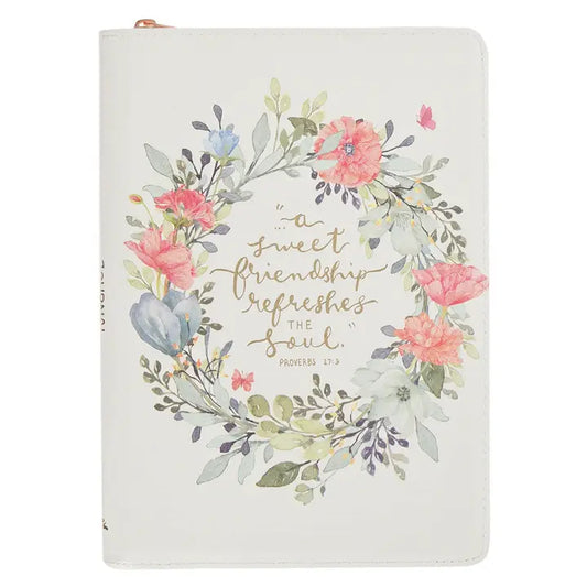 Journal Classic Zip White Sweet Friendship Prov. 27:9
