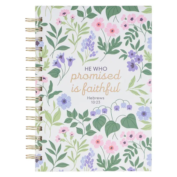Journal Spiral White Floral He Who Promised Heb. 10:23