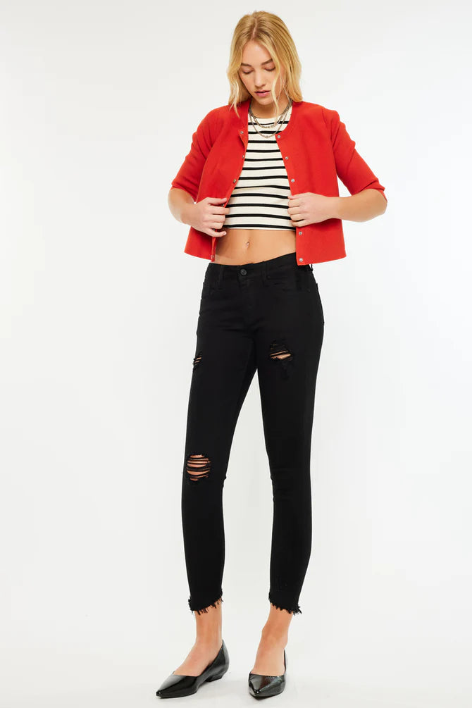 Kancan Womens Black Brianna Mid Rise Ankle Skinny Jeans