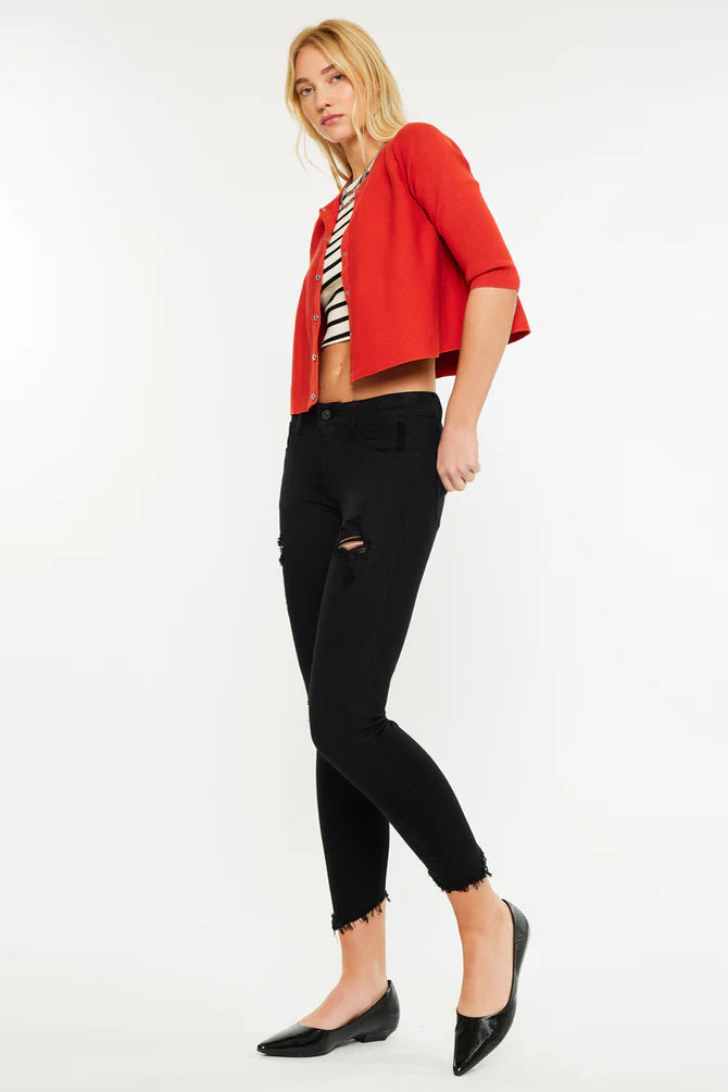Kancan Womens Black Brianna Mid Rise Ankle Skinny Jeans