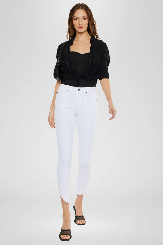 Kancan Womens White Dayana High Rise Ankle Skinny Jeans