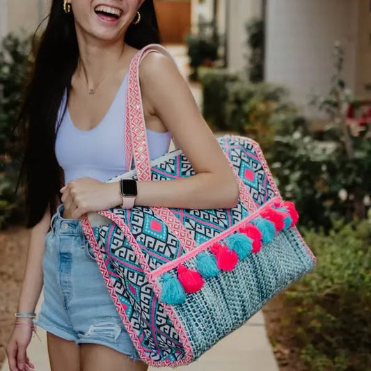 Katydid Turquoise And Pink Diamond Tote Bag