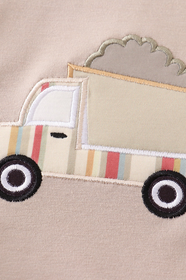 Boys Khaki Truck Applique Bubble