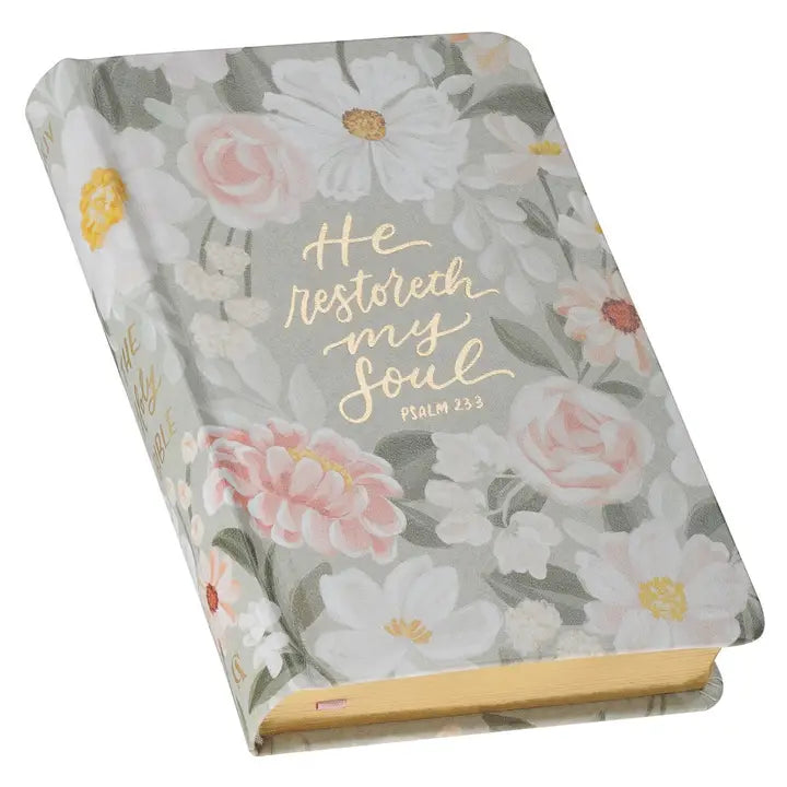 Kjv Bible Compact Faux Leather Hc Floral Printed Ps 23:3