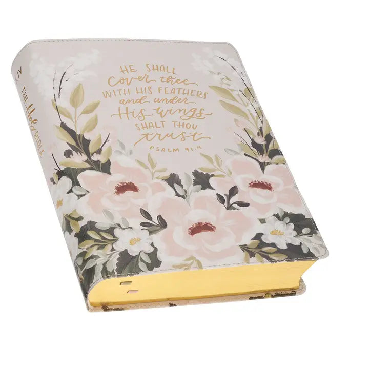 Kjv Note-Taking Bible Faux Leather Floral Printed Ps 91:4
