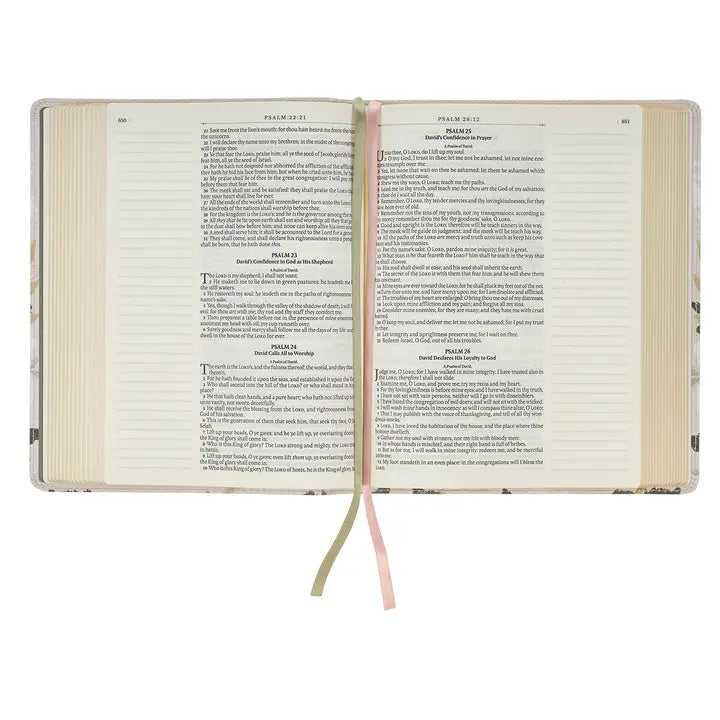 Kjv Note-Taking Bible Faux Leather Floral Printed Ps 91:4