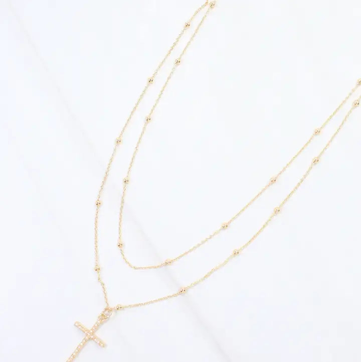 Caroline Hill Kyla Pearl Cross Layered Necklace Wr Gold