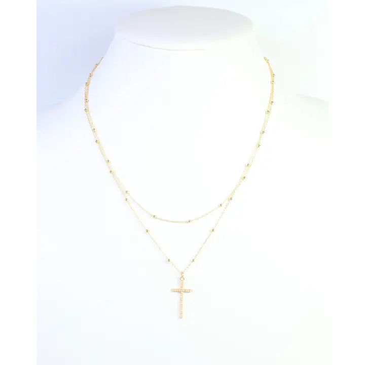 Caroline Hill Kyla Pearl Cross Layered Necklace Wr Gold