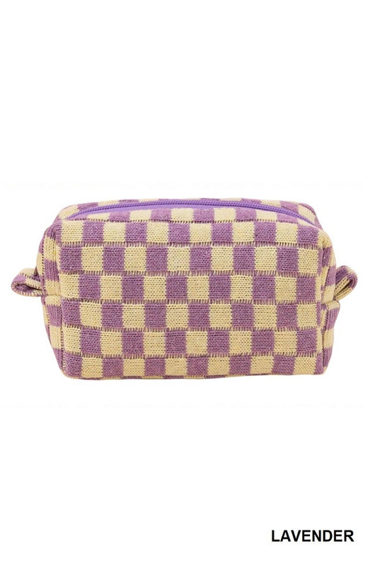 Zenana Lavender Checkered Makeup Cosmetic Pouch Bag