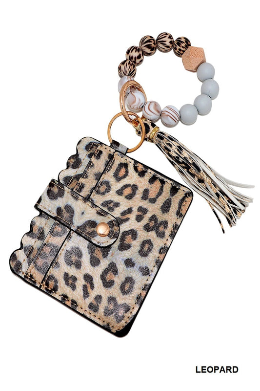 Zenana Leopard Beaded Bracelet Keychain Holder Wallet
