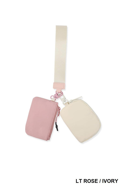 Zenana Light Rose/Ivory Dual Pouch Wristlet Keychain Wallet