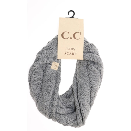 Kids Light Grey Solid Cable Knit C.C Infinity Scarf