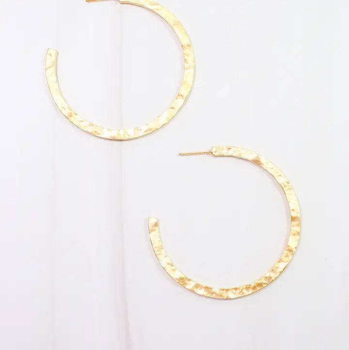 Caroline Hill Lovett Hammered Hoop Earring Matte Gold