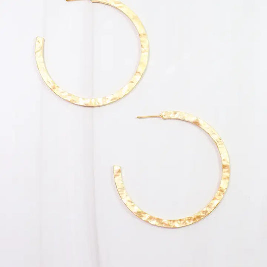 Caroline Hill Lovett Hammered Hoop Earring Matte Gold