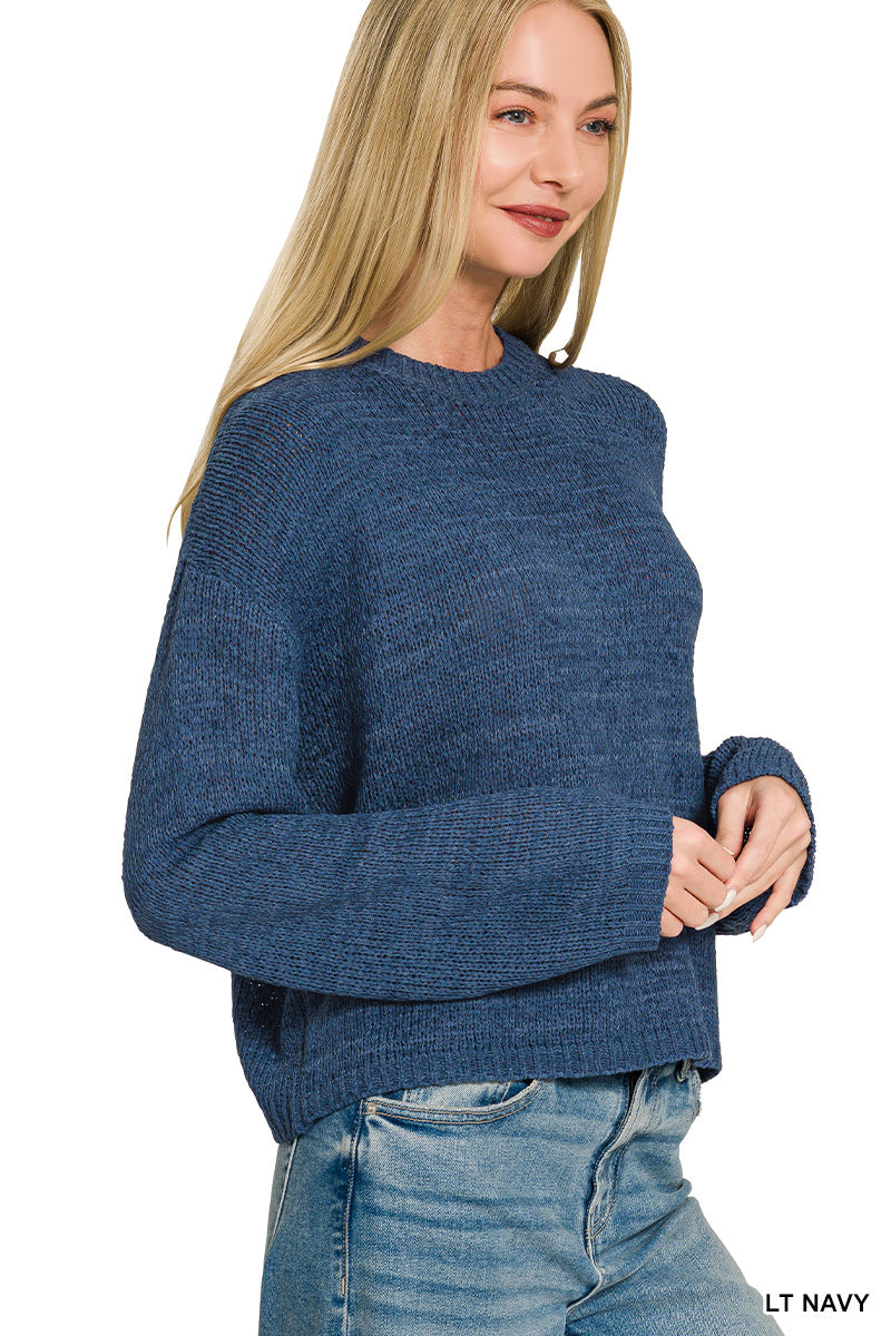 Womens Zenana Lt Navy Light Weight Round Neck Sweater