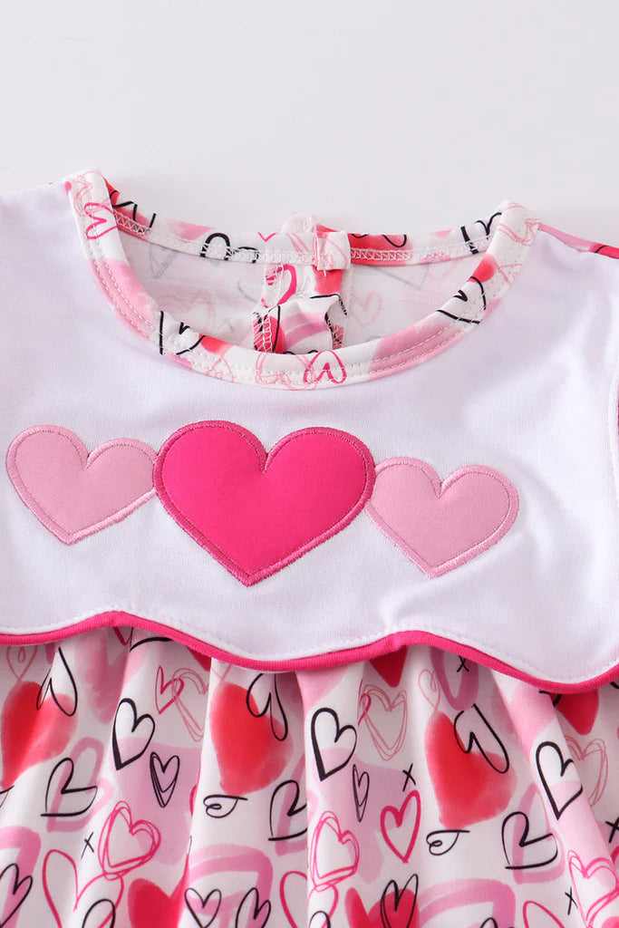 Girls Pink Valentine's Day Heart Embroidery Bubble