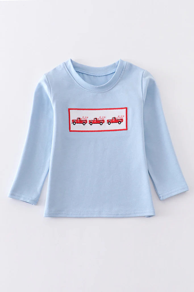 Boys Blue Heart Truck Embroidery Top