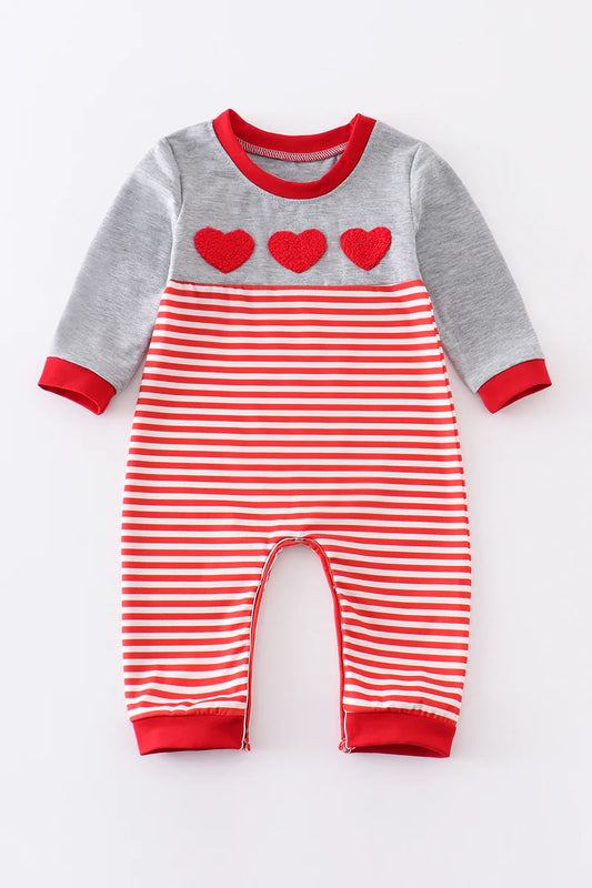 Grey Heart French Knot Valentine's Day Romper