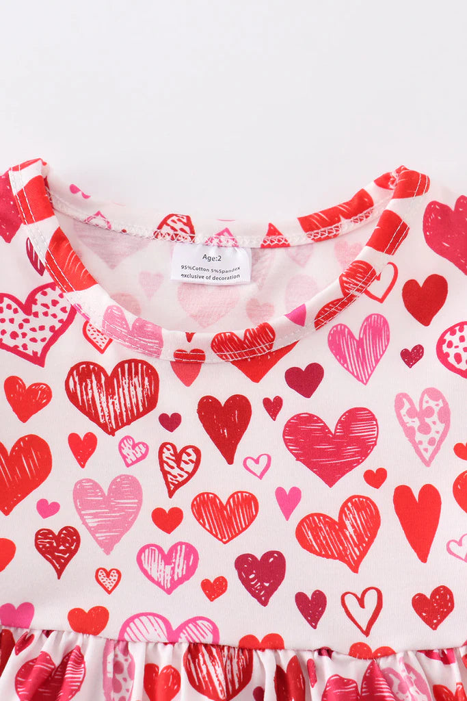 Girls Red Heart Print Valentine's Day Dress