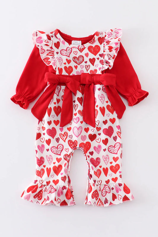 Girls Red Heart Print Valentine's Day Romper Set