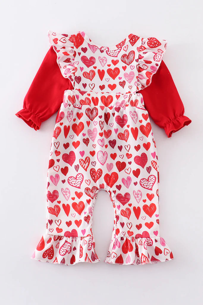 Girls Red Heart Print Valentine's Day Romper Set