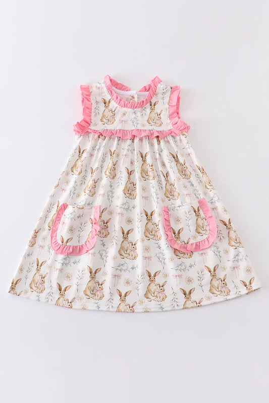 Girls Easter Bunny Print Ruffle Dress