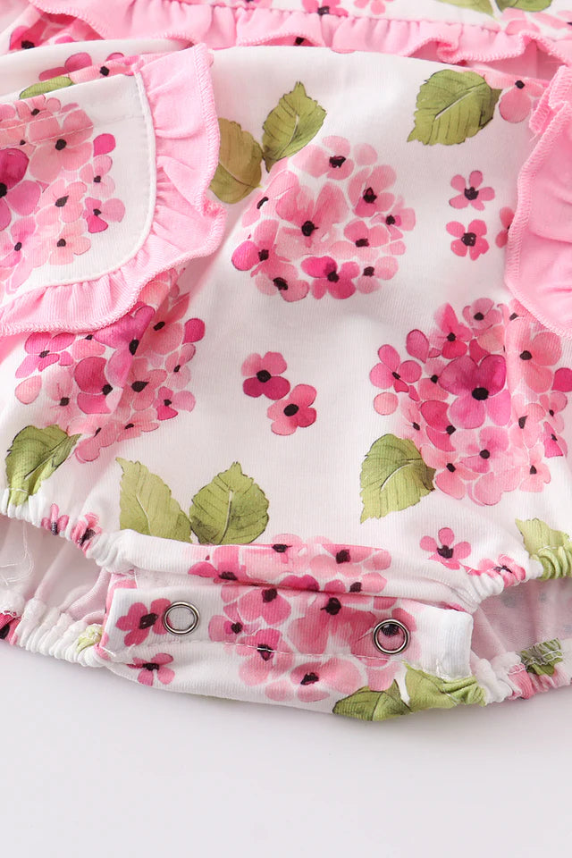 Girls Pink Floral Print Ruffle Bubble