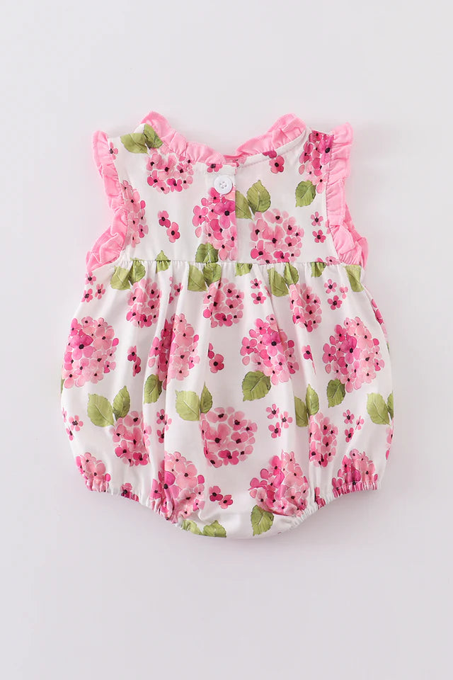Girls Pink Floral Print Ruffle Bubble