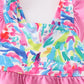 Girls Pink Floral Print Smocked 2PC Ruffle Swimsuit
