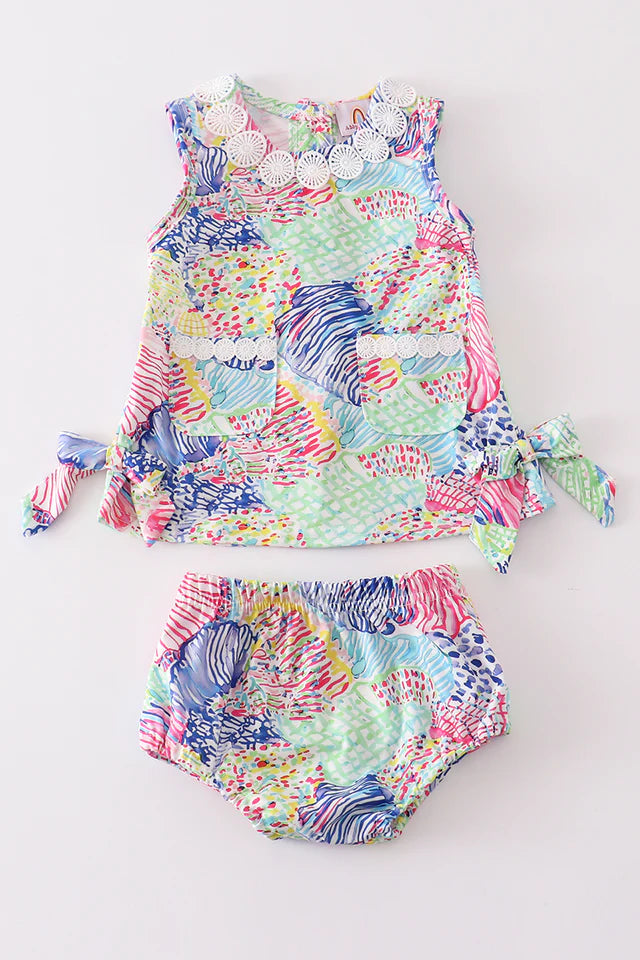 Girls Roar Of The Seas Print Bow Baby Set