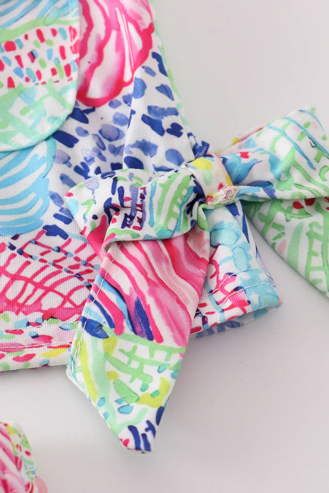 Girls Roar Of The Seas Print Bow Baby Set