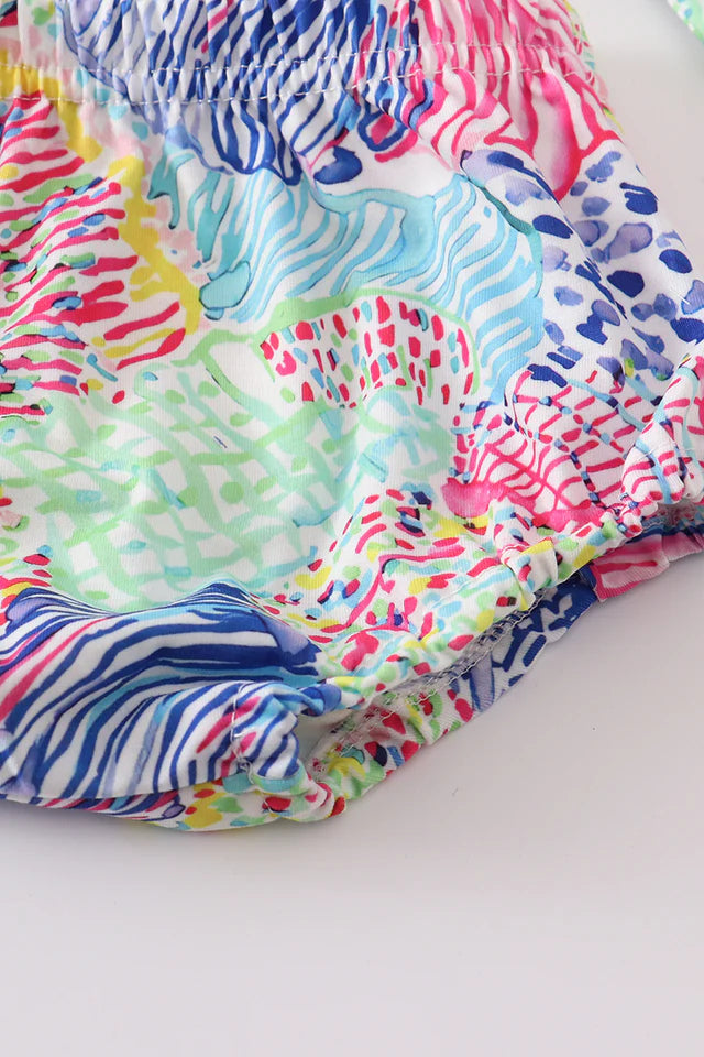 Girls Roar Of The Seas Print Bow Baby Set