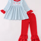 Girls Blue Stripe Christmas Santa Embroidery Set