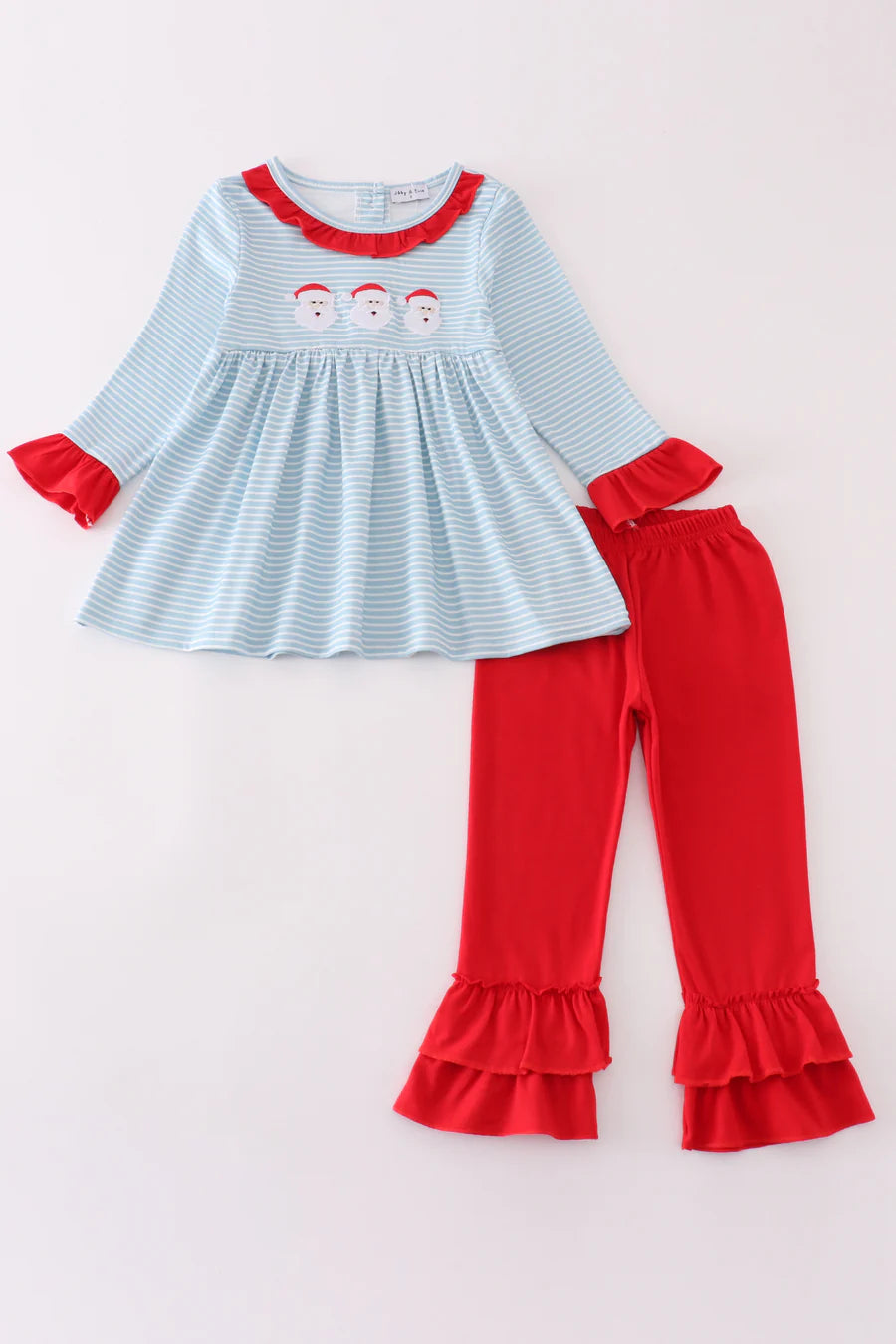 Girls Blue Stripe Christmas Santa Embroidery Set