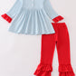 Girls Blue Stripe Christmas Santa Embroidery Set