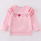 Girls Pink Valentine Four Hearts Embroidery Top