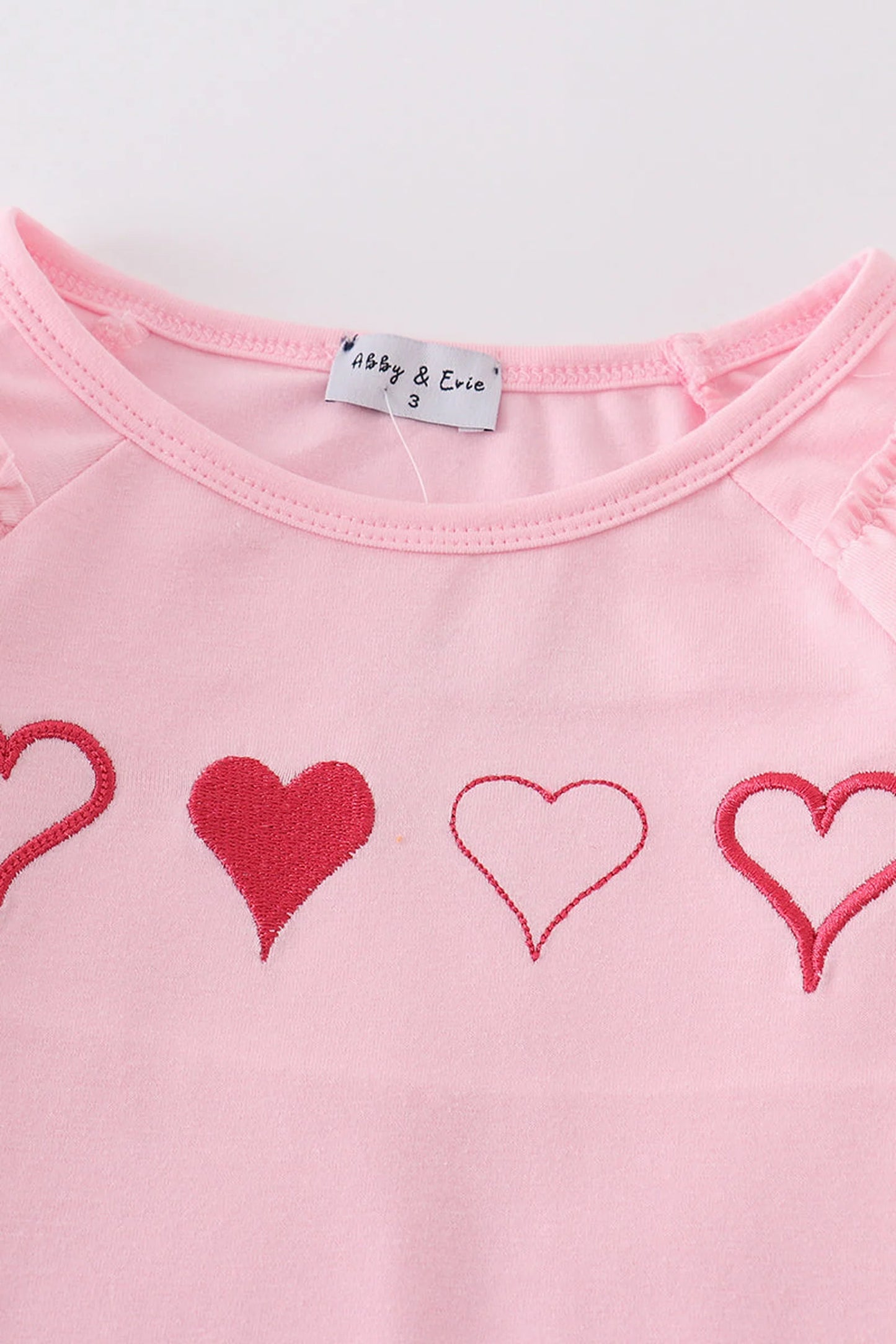 Girls Pink Valentine Four Hearts Embroidery Top