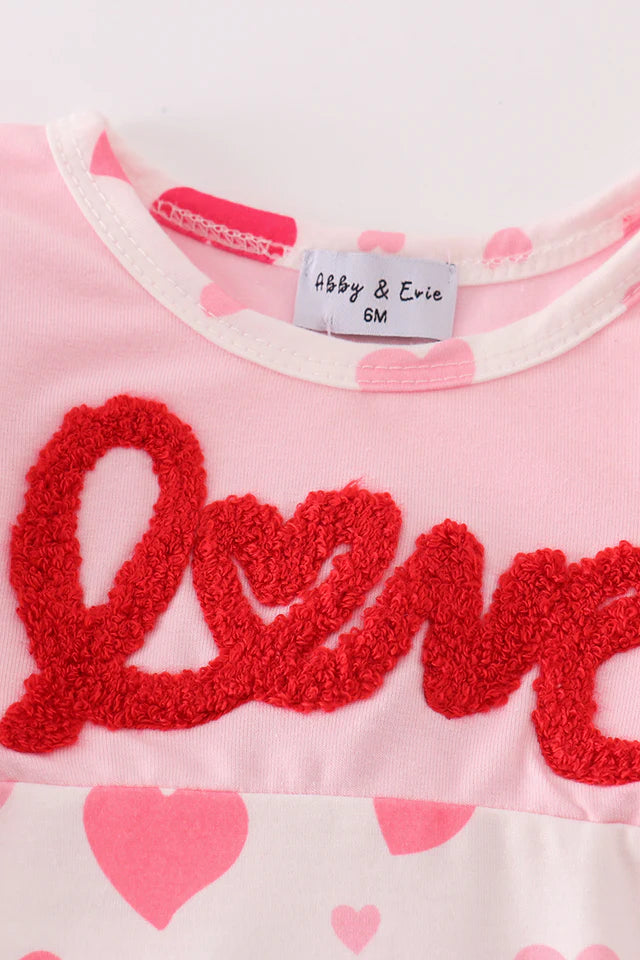 Girls Pink Love French Knot Romper