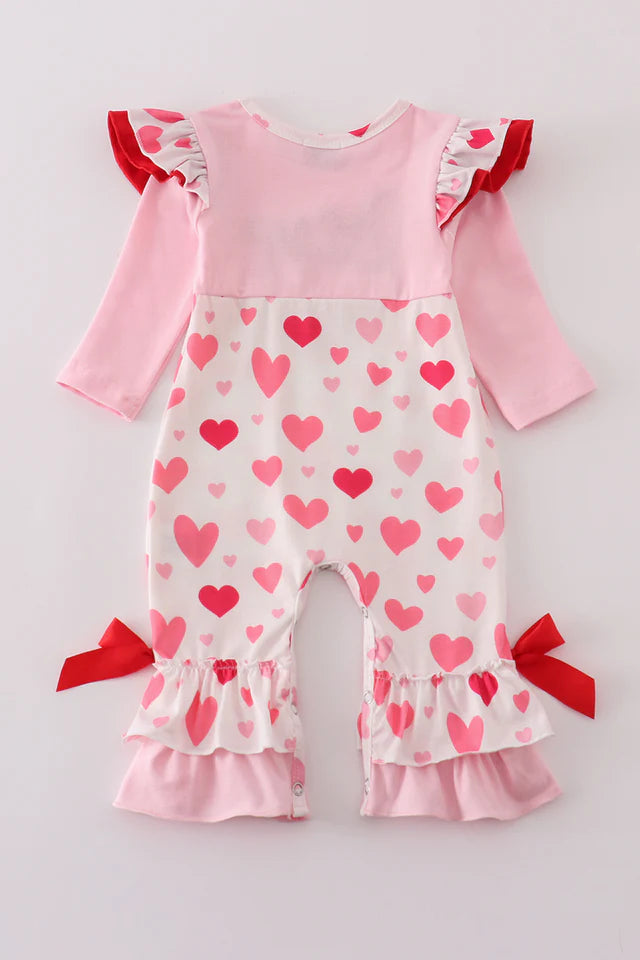 Girls Pink Love French Knot Romper