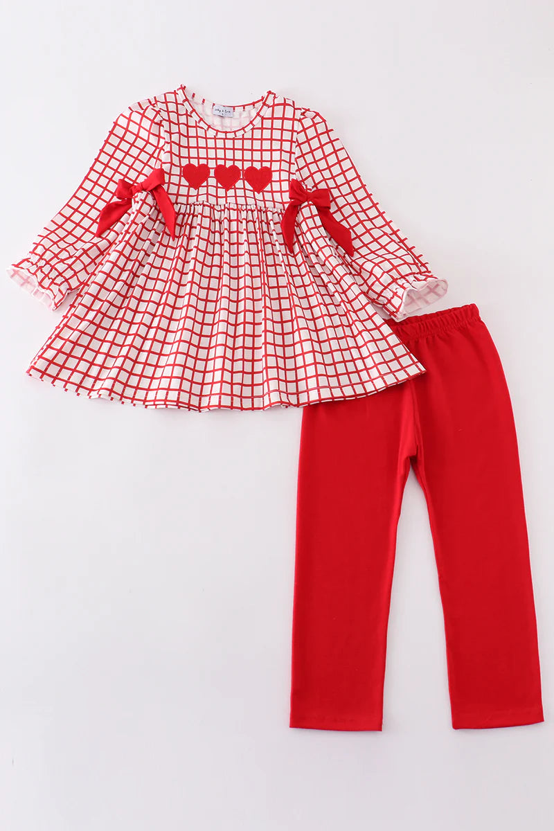 Girls Red Grid Valentine's Day Heart Embroidery Set