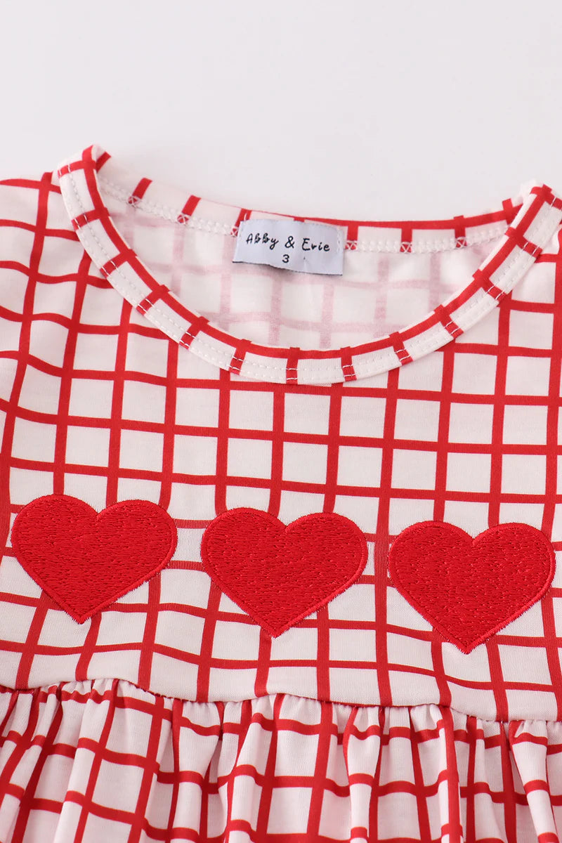 Girls Red Grid Valentine's Day Heart Embroidery Set