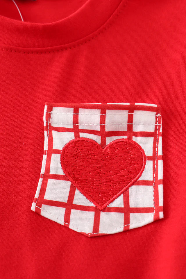 Boys Red Grid Valentine's Day Heart Embroidery Set