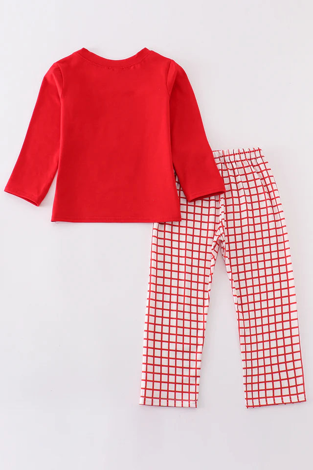 Boys Red Grid Valentine's Day Heart Embroidery Set